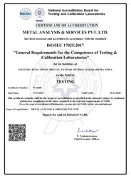 NABL ISO/IEC 17025:2017 Certificate thumbnail