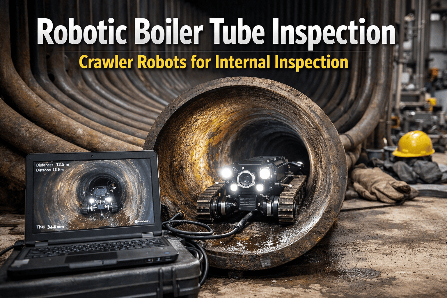Robotic crawler inspecting the inside of a boiler tube