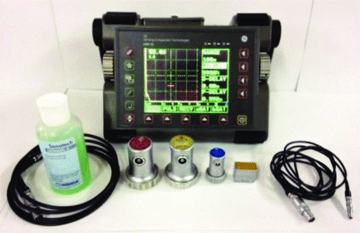Ultrasonic testing kit with probes and couplant